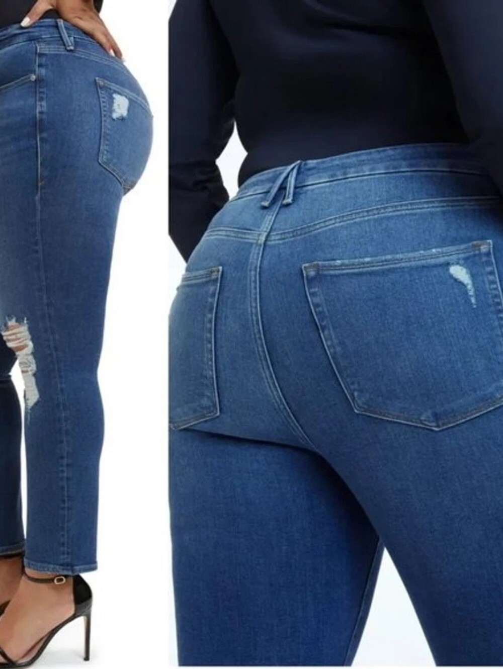 $140 Good American Good Legs Ripped High Waist Cigarette Jeans 12 / 31 - Picture 9 of 9